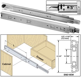10in 200lb Full Extension Ball Bearing Drawer Slides
